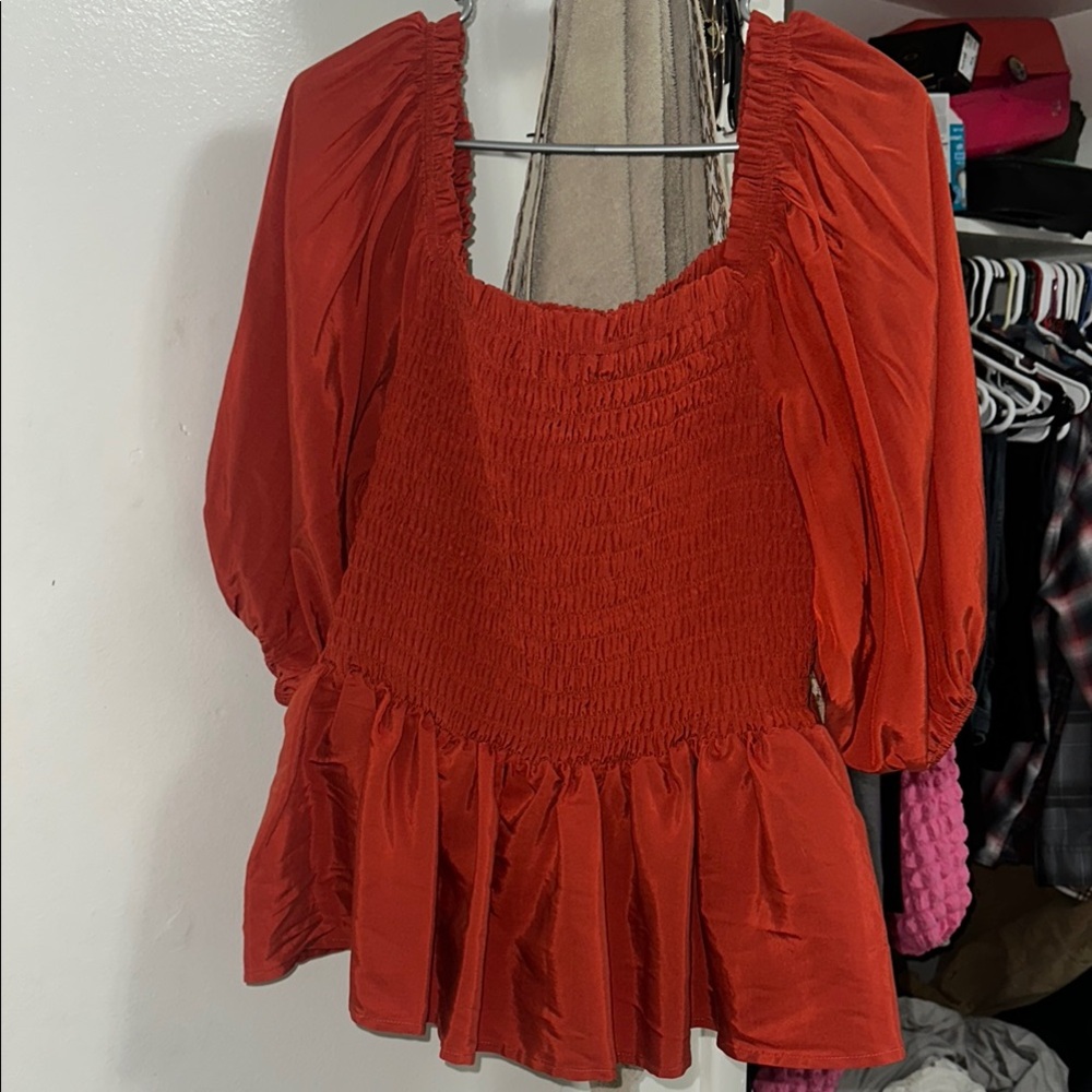 Chic Smocked Red Blouse